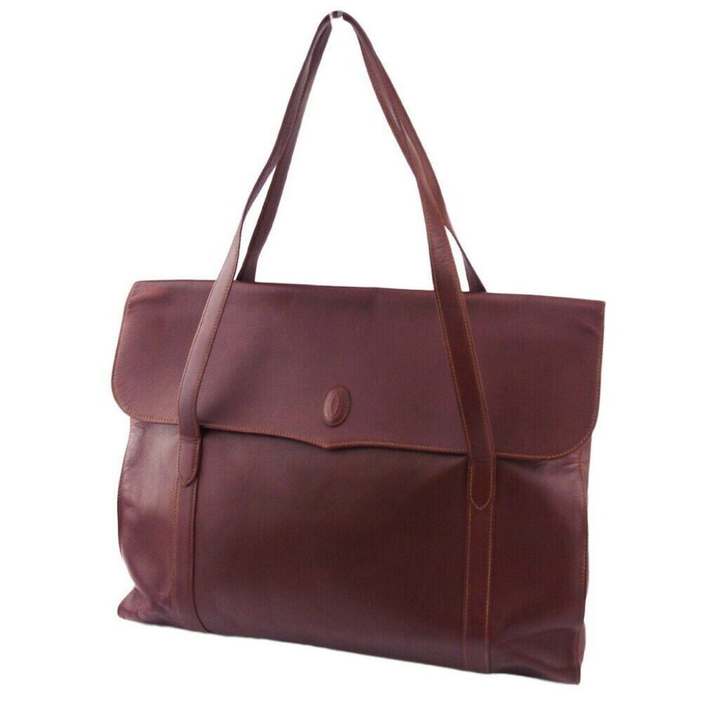 Cartier tote bag mast line Bordeaux leather Auth Used T1